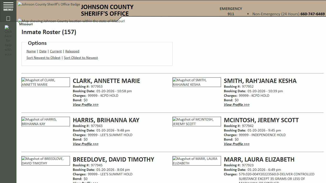 Inmate Roster - Current Inmates Booking Date Descending - Johnson County Sheriff MO