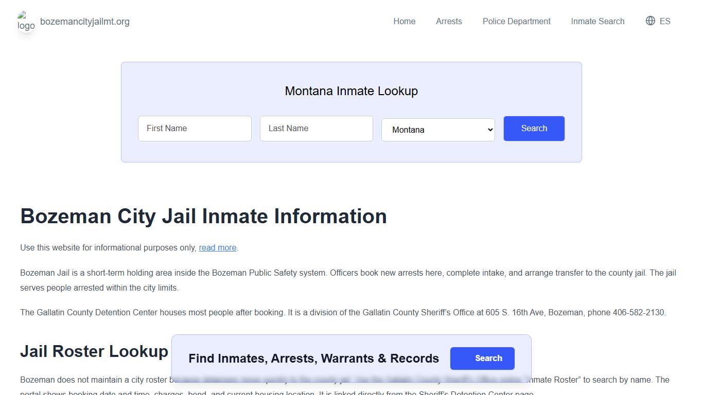 Bozeman Jail, MT Inmate Roster, Municipal Jail Info