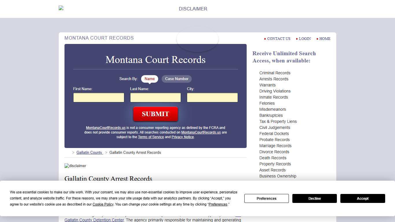 Gallatin County Arrest Records | MontanaCourtRecords.us