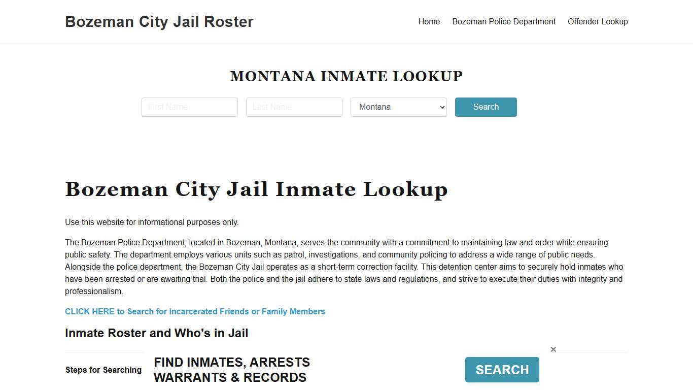 Bozeman City Jail, MT Inmate Search, Jail Roster, Bookings